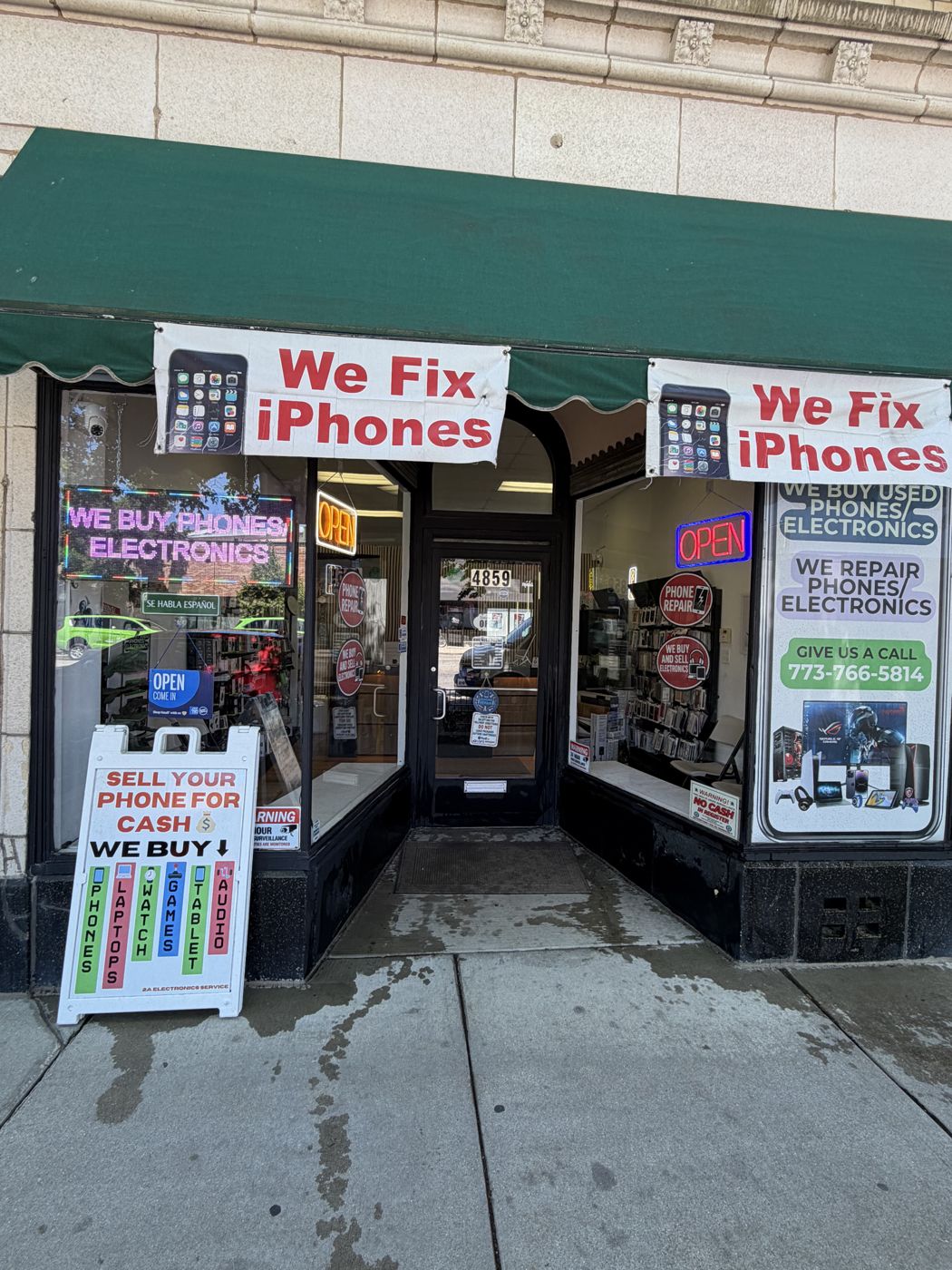 Phone repair shop in Chicago, 2A Electronics storefront at 4859 W Irving Park Rd